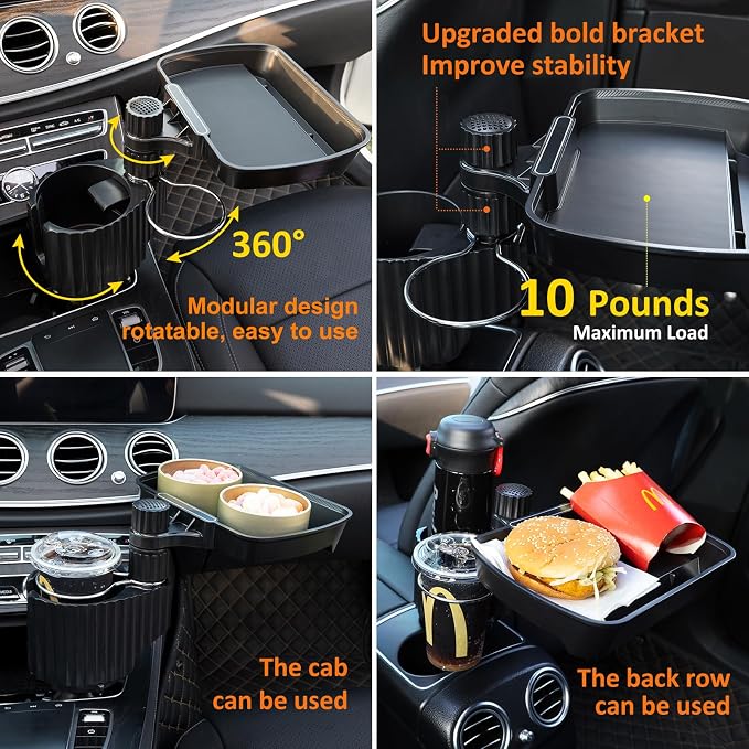 Car Large Cup Holder Expander, 3-in-1 Cupholder Extender with Swivel and Detachable Snack Food Tray Table for Eating, Travel Essentials for Road Trips for Driver. Model A