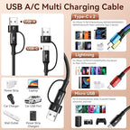 Dual USB-C 4 in 2 Multiple Charging Cable for All Devices with USBC/Lightning/Micro Ports,Type C Cable iPhone Charger Cord,Travel Car Charger for iPhone Series,Android,iPad,Kindle,PS - 2Pack/6Ft