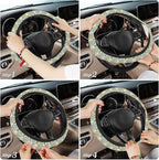 Abstract Florals Block Steering Wheel Cover, Elastic Non-Slip Steering Wheel Protector,Auto Interior Decor for Women Girls,Universal 15" Fit for Sedans,Trucks