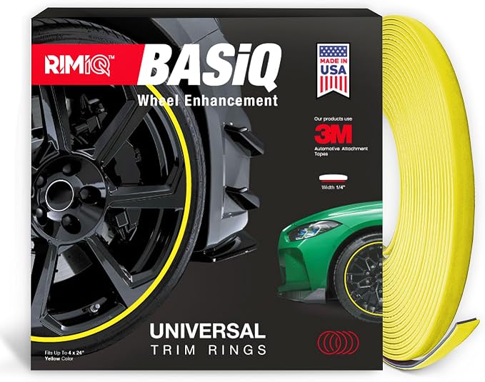 BASiQ Universal Styling Trim - 26 Feet, 6 Colors, Flat Design, Easy to Apply with Premium 3M Tape - Versatile Rim Styling and Color Accent for Cars, Trucks, SUVs - Yellow