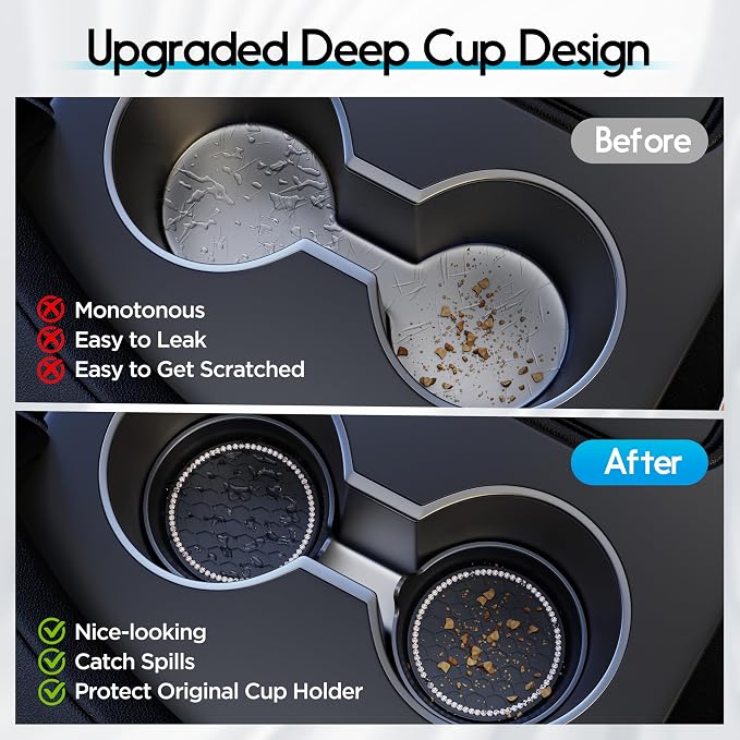 Car Cup Coaster Universal Non-Slip Cup Holders Bling Crystal Rhinestone Car Interior Accessories 2 Pack Black