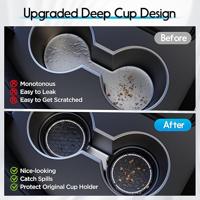 Car Cup Coaster Universal Non-Slip Cup Holders Bling Crystal Rhinestone Car Interior Accessories 4 Pack Black