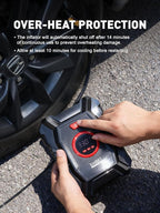 Portable Tire Inflator for Car, 12V Air Compressor, Max 100 PSI | Car Portable Air Compressor, Digital Tire Inflator with Gauge, Smart Auto-Stop & Fast Inflation Design