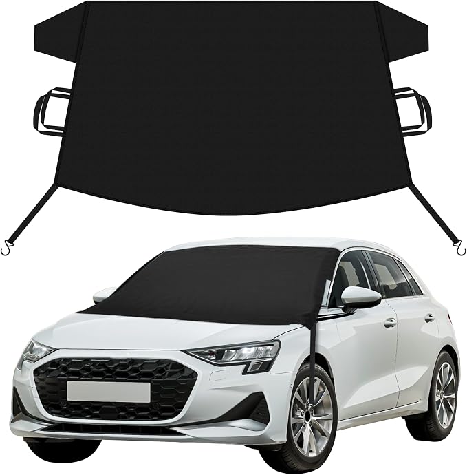 Car Snow Cover Compatible for Audi A3 A4 A5 A6 | Windshield Cover for Ice and Snow with S-Hook Straps | Heavy-Duty 600D Oxford Winter Car Cover, Waterproof & Anti-Slip