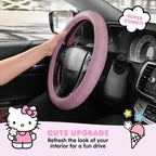 Sanrio Hello Kitty Pink Car Steering Wheel Cover, Universal Fit Cute Car Accessories for Women Stylish Decor Gifts Hello Kitty Accessories - Fits Standard Wheels 14.5"-15"