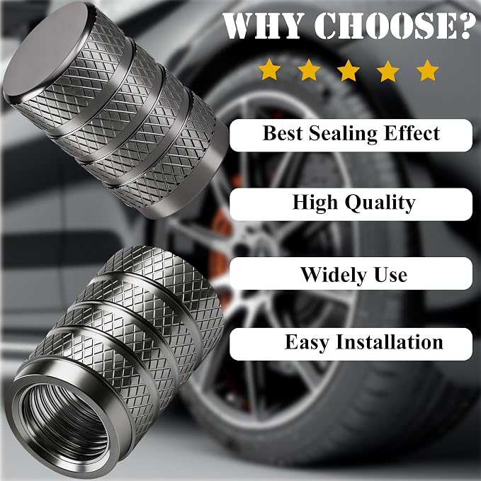 8PCS Tire Valve Stem Caps, Dust Proof, Anodized Aluminum Universal Tire Valve Stem Covers for Cars, SUV, Trucks, Bikes, Motorcycles, Bicycles(Gray)