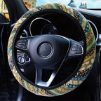 3 Pack Boho Steering Wheel Cover with Car Cup Holder Coasters Universal Baja Hippie Bohemian Style Steering Wheel Covers Cute Car Steering Wheel Cover for Women Girl 15 Inch (Yellow)