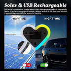 Upgrade Car Light LED Ambient Lights Heart Solar Lights Solar-Powered Heart-Shaped Neon Lights for Car Window Decorative 5 Modes Interior Outdoor Decor (Rainbow-2Pcs)