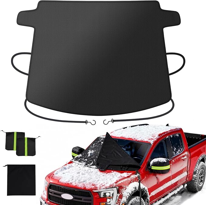 Windshield Cover for Ice and Snow [3-Second Snow Removal & 7-Layer Full Coverage] 6-Point Snowproof Fixation & Reflective Mirror Covers, Fits Pickup Trucks and Vans XXL (82'' x 44'')