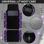 12 Pcs Bling Car Accessories Set for Women Car Floor Mats Full Set Steering Wheel Cover Seat Belt Covers Coasters Universal Fit Car SUV Truck Van Purple