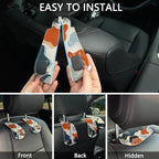 2PCS Car Seat Back Storage Headrest Hooks, Abstract Leaves Purse Holder Bags Hanger, PU Leather Double Metal Hook for Backseat Organizer, Women Car Accessories Organization