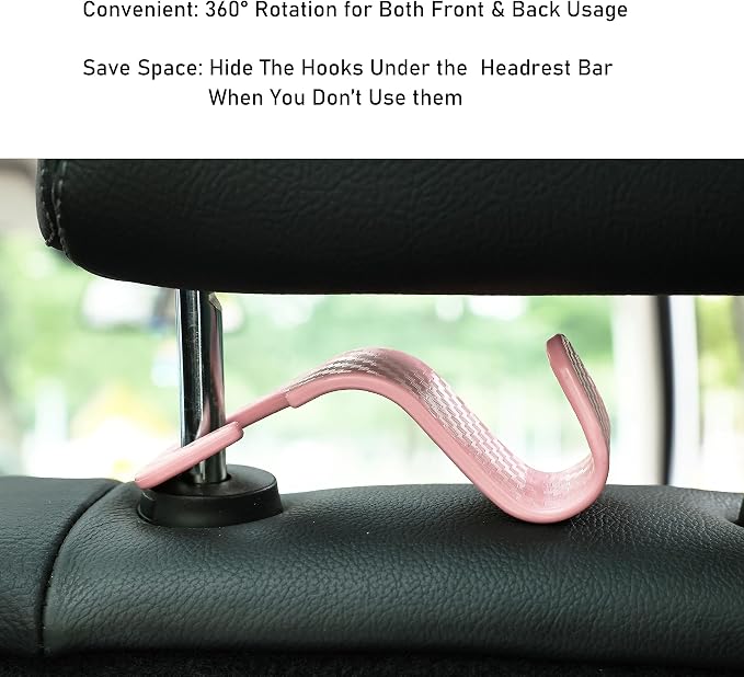 Car Seat Headrest Hook Universal Vehicle Seat Hook Hangers Interior Storage Organizer for Purse Handbag Coats Umbrellas Grocery Bags 4 Pack Pink