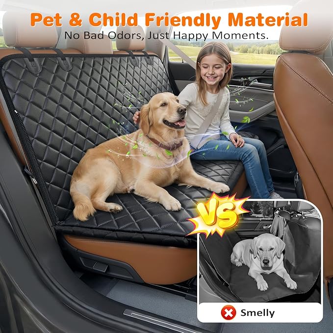Dog Car Seat Cover for Pets 100% Waterproof Seat Cover Hammock 600D Heavy Duty Scratch Proof Nonslip Durable Soft Back Seat Covers for Cars Trucks and SUVs