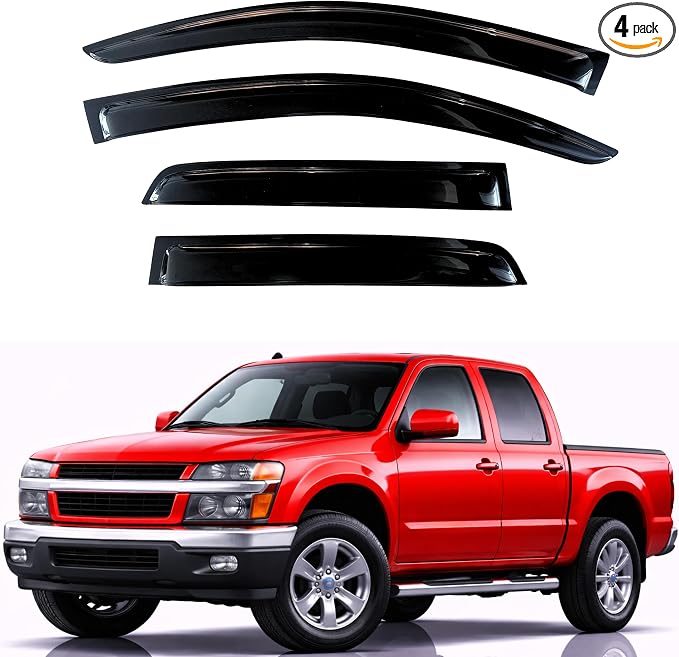 KPY Rain Guards Fit for 2004-2012 Chevrolet/Chevy Colorado & GMC Canyon Crew Cab, Out-Channel Window Visors Vent Deflectors 4PC, Truck Accessories for 2004-2010 Isuzu D-Max Double Cab (Full-Size Cabs)