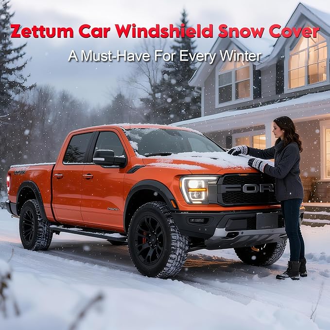 Truck Windshield Cover for Ice and Snow - 600D Large Windshield Snow Cover for Pickup Truck Heavy Duty, Winter Car Windshield Covers for Ford F150, Silverado, GMC Sierra, Ram, Van, and More