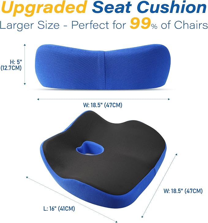 Car Seat Cushion for Driving, Car Seat Pillow for Short Drivers | Ergonomic Memory Foam Seat Cushion for Pain Relief, Adult Booster Seat for Car, Butt Cushion for Car, Truck, Office, Blue