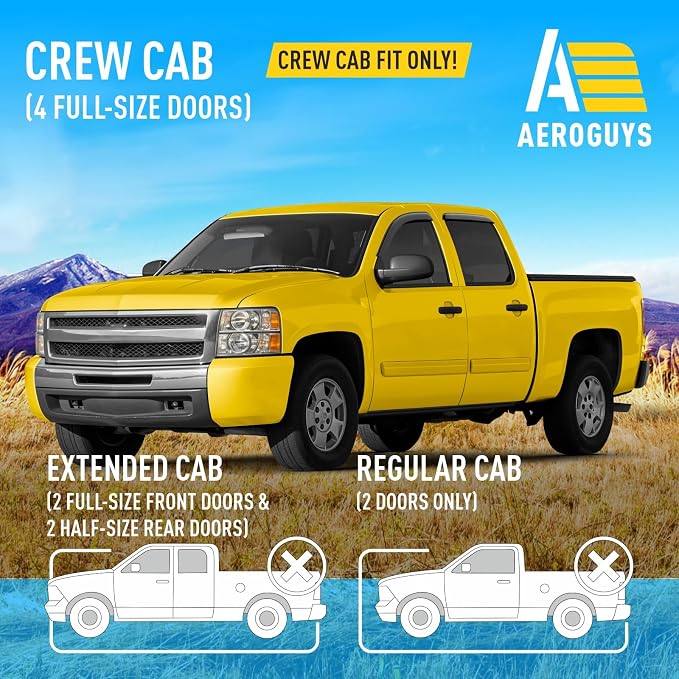 Extra Durable Window Deflectors Tape-On Window Visors Rain Guards Fit for Chevrolet (Chevy) Silverado/GMC Sierra 2007-2013 Crew Cab, Sun Visors, Wind Vent for Shades, Car Accessories - 4 pcs. AG0012