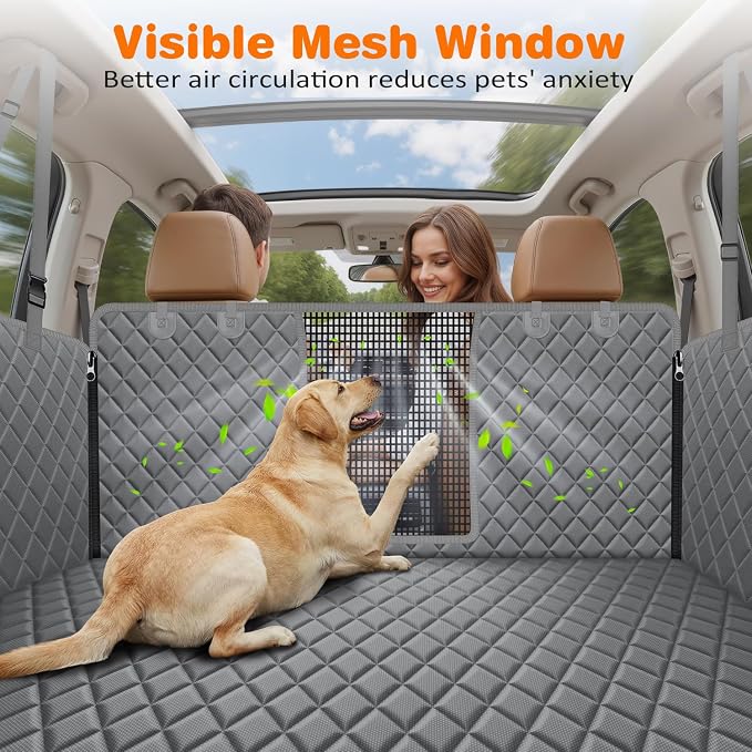 4 in 1 Dog Car Seat Cover for Back Seat, Waterproof Dog Hammock with Mesh Window and Side Flap Pet Car Seat Protector Dogs Backseat Cover for Cars, SUVs & Mid-Size Trucks