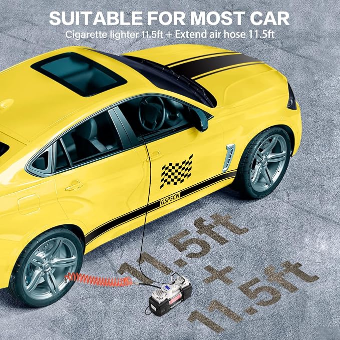 Digital Portable Tire Inflator Heavy Duty 12V Air Compressor Pump | 6X Faster Inflation Auto-Shut Off Dual Cylinder Metal Air Pump w/Extension Hose & Adapter for Car,SUV,Truck,RV,Van,Ball