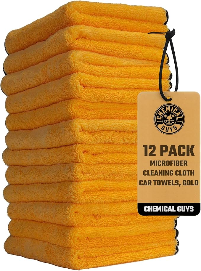 Professional Grade Premium Microfiber Towels for Cars, Gold, 16" x 16", Ultra-Soft and Scratch-Free Car Detailing Cloths for Trucks, Motorcycles, and More - 12 Pack