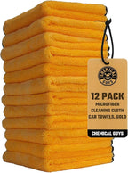 Professional Grade Premium Microfiber Towels for Cars, Gold, 16" x 16", Ultra-Soft and Scratch-Free Car Detailing Cloths for Trucks, Motorcycles, and More - 12 Pack