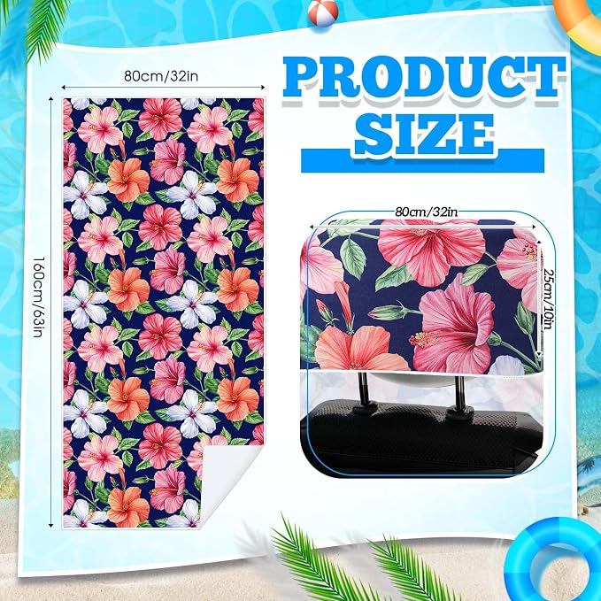 Car Seat Towel Covers with Storage Bag, 63 x 32 Inch Universal Non Slip Waterproof Sweat Protector for Car Truck, Gym Swimming Running, Machine Washable(1 Pack,Summer Flower Hibiscus)