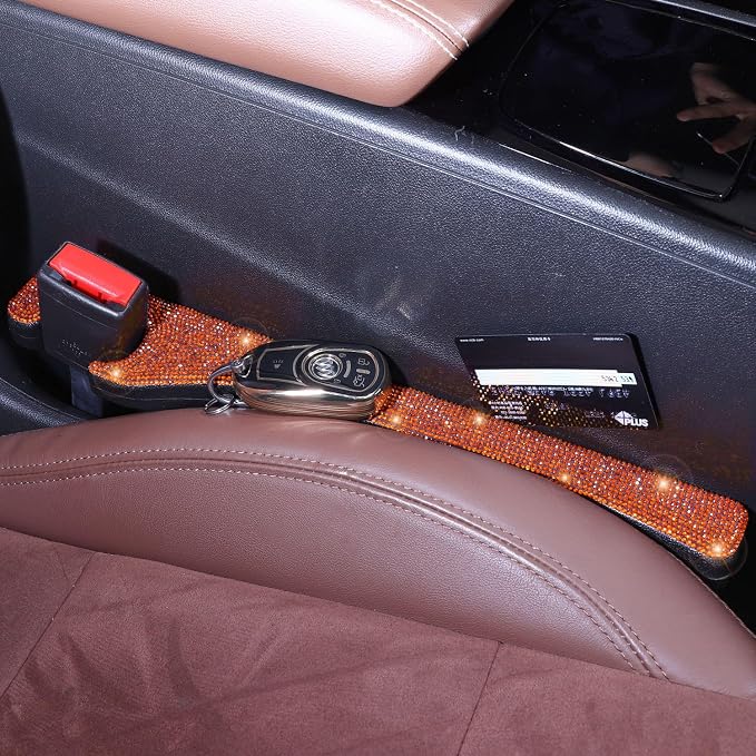 Orange Car Seat Gap Filler, Set of 2 Handmade Crystal Rhinestone Diamond Orange Gap Filler for Car SUV Truck Orange Glitter Car Accessories(Orange)