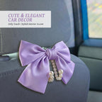 2 PCS Bow Pearl Car Seat Headrest Hook – Cute Purse Hook for Car, Girly Interior Decoration Accessories Hook Hanger, Seatback Holder for Purses & Bags, Elegant Car Organizer (Lavender Purple)