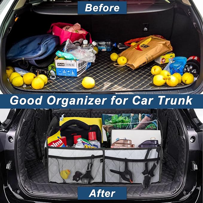 Trunk Organziers and Storage with Reinforced Handles,Car Accessories for Women/Men 50L Waterproof Polyester Trunk Organzier for Car/SUV/Minivan/Truck(Medium, Beige)