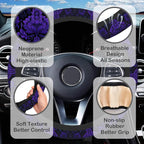 Gothic Purple Damask Floral Steering Wheel Cover for Women, Anti-Slip Car Steering Wheel Cover with 2 Pcs Cup Holders Neoprene Breathable Car Accessories Universal 15 Inch Auto Interior Decor