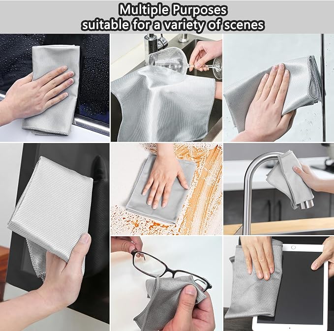 Microfiber Glass Cleaning Cloths,8 Pack Streak Free Miracle Cleaning Cloth,Reusable Lint Free Cleaner Towels for Kitchen,Windows,Mirror,Glasses,Car Windshields,Stainless Steel,11.8"×11.8"