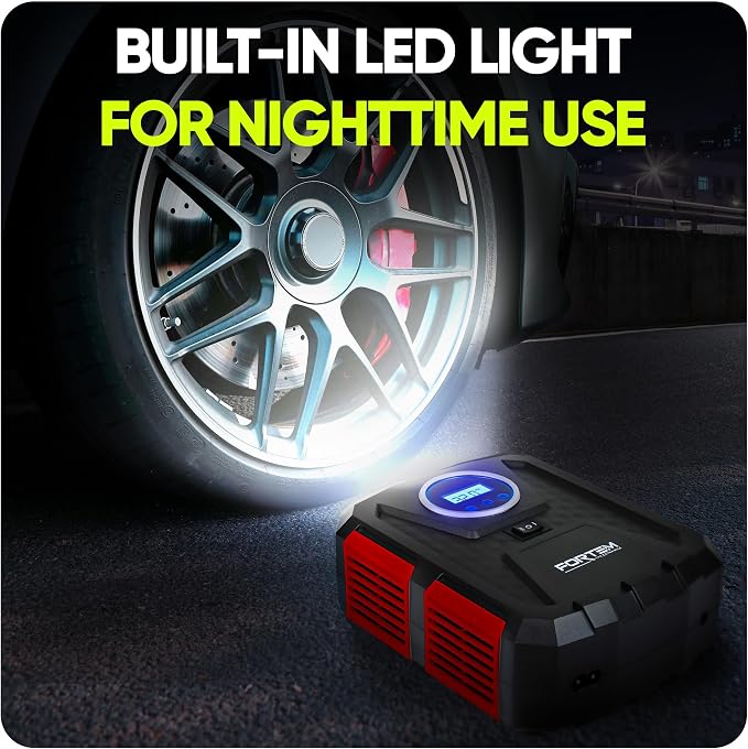 Tire Inflator Portable Air Compressor, Air Pump for Car Tires and Bikes, Car Tire Pump w/Auto Shut Off, 150 PSI, 110V AC 12V DC, LED Light, Carrying Case, Perfect for Men, Women