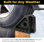 Solid Rubber Wheel Chock 2-Pack | 8" x 4" x 6" Heavy-Duty Tire Stop | Non-Slip Traction Pads | Built-in Handle | All-Weather Vehicle Safety Block | Black | (70472)