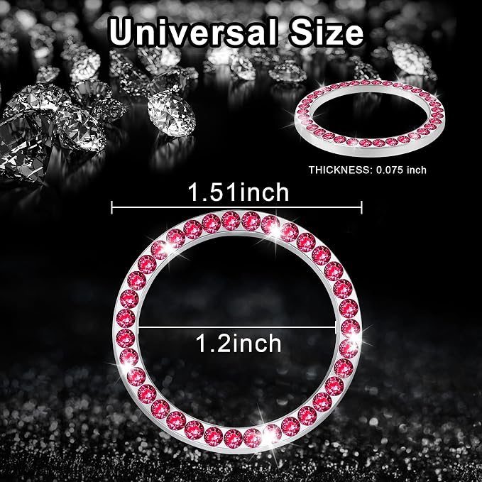 2 PCS Crystal Rhinestone Car Engine Start Stop Decoration Ring, Bling Car Interior Accessories for Women, Push to Start Button Cover Sticker, Automotive Decals, Red