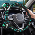 Teal Fantasy Symbol Steering Wheel Cover, Polyester Non-Slip Car Wheel Grip, Universal 15 Inch Auto Accessory