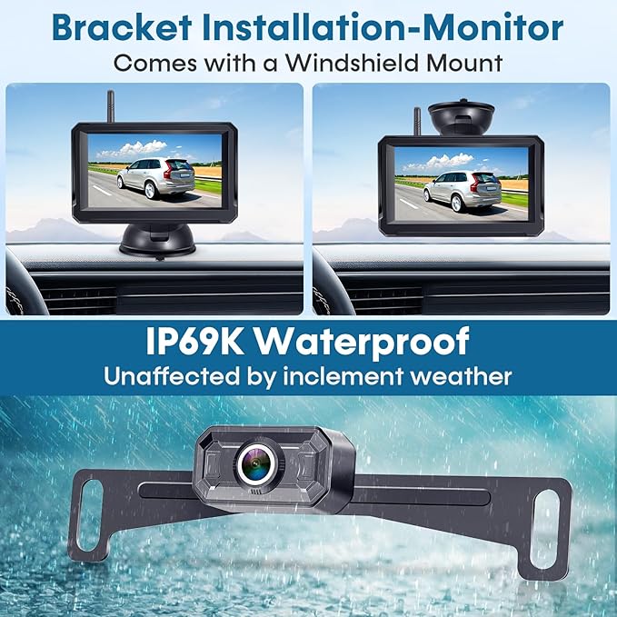 Wireless Backup Camera for Trucks: 5 Inch 1080P HD Display, Backup Camera for Car,Truck, IP69K Waterproof, Night Vision, Dual-Camera Support, DIY Installation, Customizable Parking Lines H21