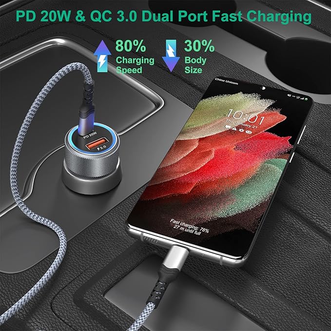 5 Pack USB C Car Charger, 36W Dual USB Car Adapter Fast Charge PD&QC 3.0 Cigarette Lighter USB Charger Compatible iPhone 15 14 13 12 11 Pro Max SE,iPad,Samung S24/S21/S20, Pixel(Grey)
