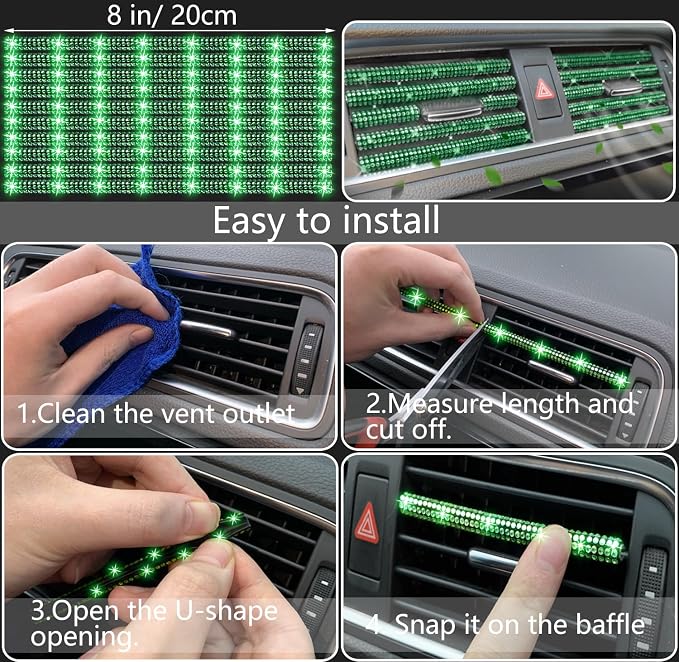 27 PCs Green Bling Car Accessories Set for Women, Steering Wheel Covers Universal Fit 15 Inch, Bling License Plate Frame, Bling Phone Holder, Bling Car Coasters (Green Diamond)