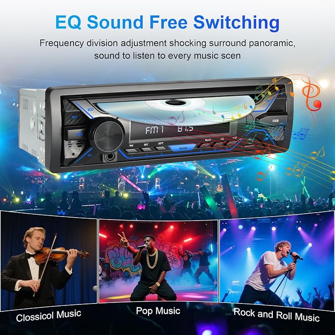 Single Din Bluetooth Car Stereo with CD DVD Player, Single Din Radio with Bluetooth AM/FM AUX/USB/SD Card Playback