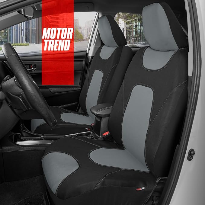 AquaShield Waterproof Front Seat Covers, Gray Seat Covers for Cars – Neoprene Front Car Seats Cover, SUV Seat Covers Protector - Car Interior Cover for Auto, Trucks, & Dog Owners