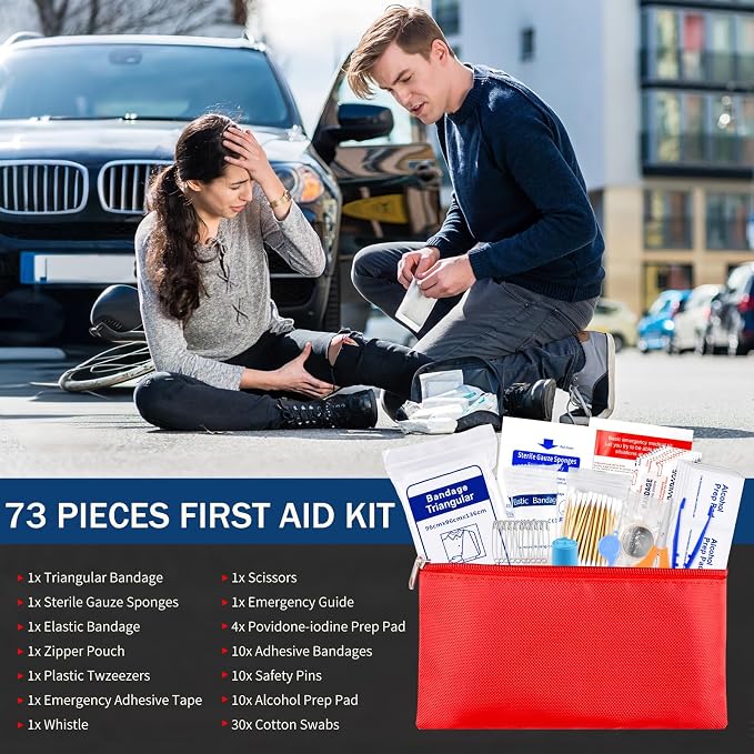 Car Emergency Kit with Jumper Cables, Car Roadside Emergency Kit, First Aid Kit, Tow Strap & Tool Set – Roadside Safety Kit for Cars, Trucks & SUVs