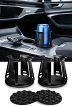 2 PCS Car Cup Holder Expander, Self-Adhesive Cup Holder Adapter with Adjustable Base and Clamp Arms, Universal Automotive Cup Holder Insert for Center Console (Black)