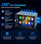 Double Din Car Stereo with Wireless Apple CarPlay Android Auto Audio Radio | 7" Screen, FM/AM Radio, 4.2 Channel 240W 16-Band EQ DSP, Subwoofer, Bluetooth, Backup Camera, Fast Charging, SWC, MirrorLink