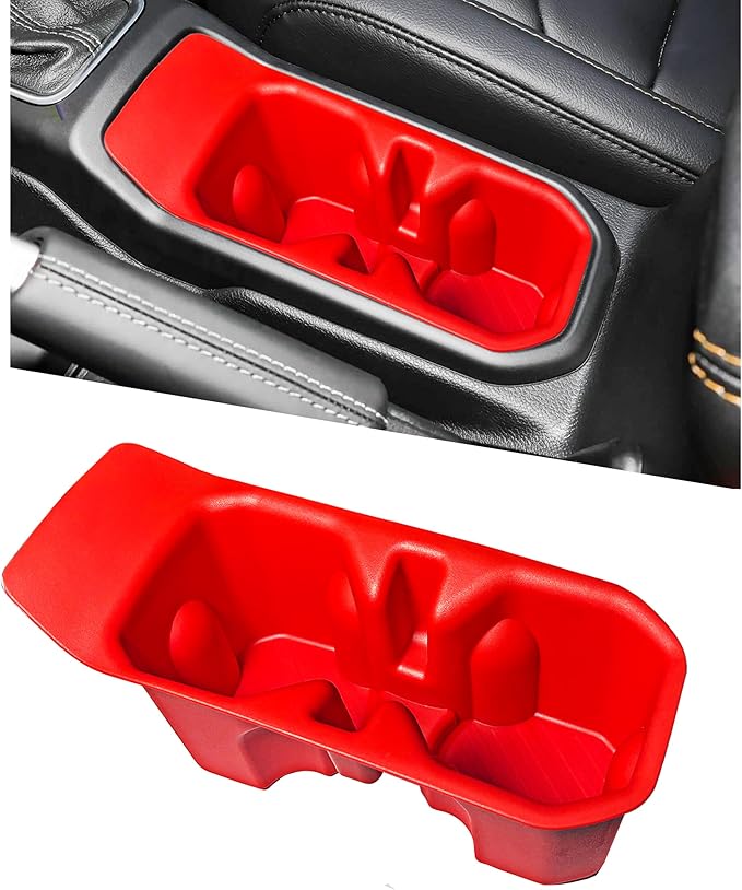 Cup holder for 2018-2025 2026 Jeep Wrangler JL JLU 4XE/Gladiator JT Accessories Cup Holder Insert Coaster TPE Non-Slip Center Console Drink Holder Organizer Cupholder Liner Pad Interior Decoration Red