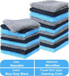 Cleaning Cloth Dry Erase Cloth Cleaning Rags Reasonable Kitchen Towels Microfiber Towels Cars Wash(6 x 6 Inch,Blue/Gray/Black,30 Pcs)
