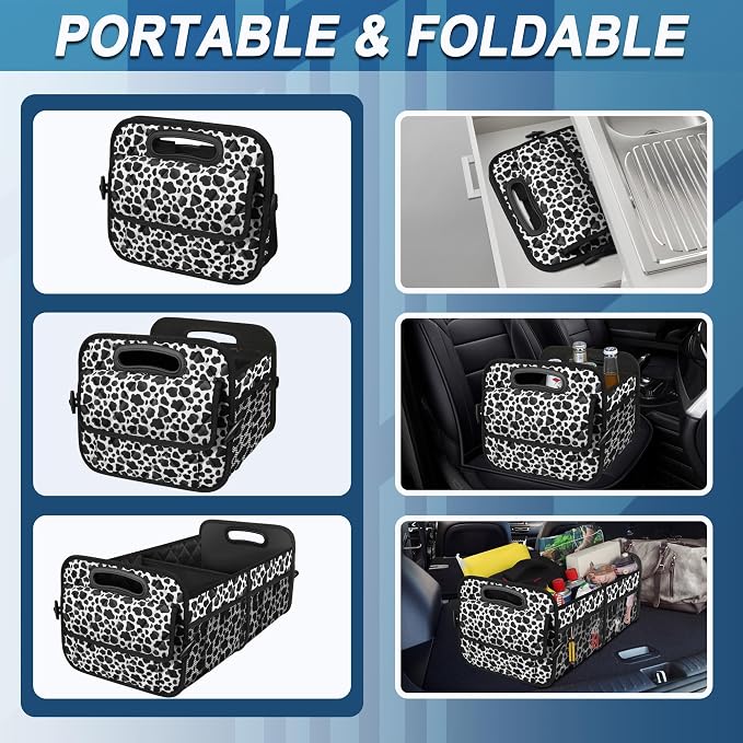 Trunk Organziers and Storage with Reinforced Handles,Car Accessories for Women/Men 50L Waterproof Polyester Trunk Organzier for Car/SUV/Minivan/Truck(Medium, Cow print)