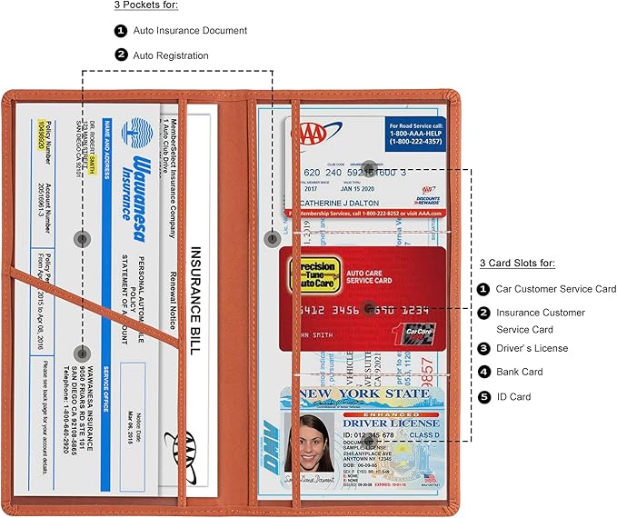 Car Registration and Insurance Card Holder, Vehicle License Document Glove Box Compartment Organizer, Interior Car Accessories for Women Men (Brown)