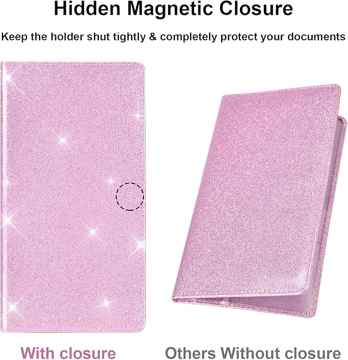 Car Registration and Insurance Holder, Car Accessories Vehicle Glove Box Car Organizer Men Women Wallet Case with Magnetic Shut for Cards, Essential Document, Driver License, Bling Pink