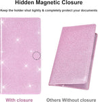 Car Registration and Insurance Holder, Car Accessories Vehicle Glove Box Car Organizer Men Women Wallet Case with Magnetic Shut for Cards, Essential Document, Driver License, Bling Pink