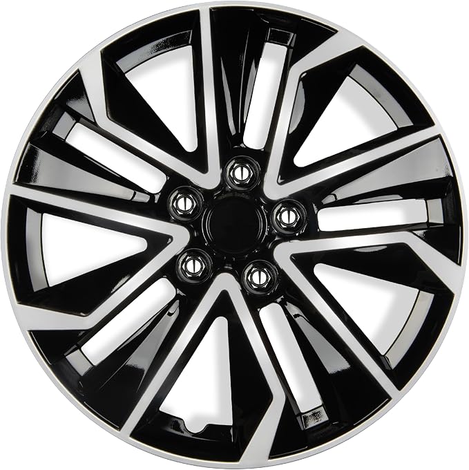 16 Inch Hubcaps Set of 4 – OEM Replacement Snap-On Wheel Rim Covers - Universal Fit Car Wheel Cover for Cars, Trucks, SUV, Vans Durable ABS Black & Silver 10-Spoke Hub-Cap Car Accessories Exterior